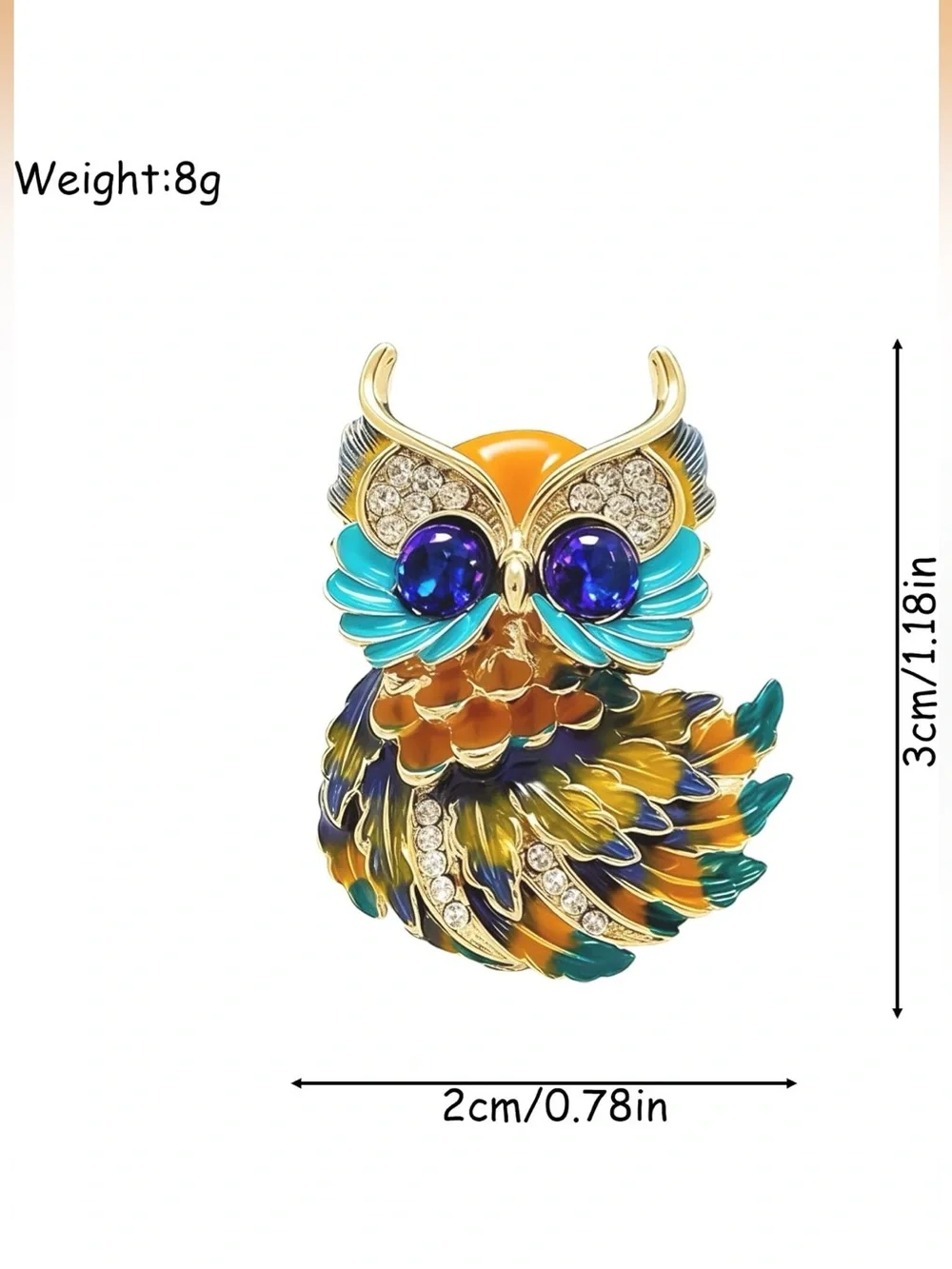 Multicolor Owl Brooch — Turquoise, Purple, Gold, Orange